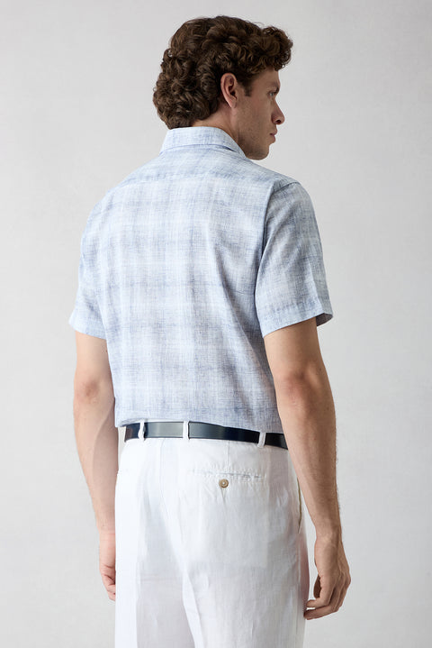 Dark Navy Short Sleeve Regular Fit Linen Plain Shirt