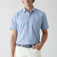 Blue Short Sleeve Regular Fit Cotton Plaid Shirt