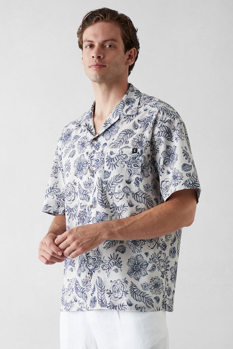 Medium Navy Short Sleeve Oversized Fit Cotton Printed Shirt