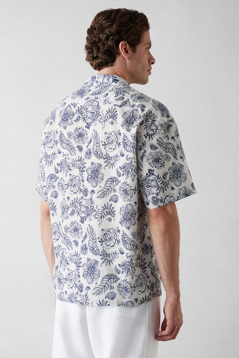 Medium Navy Short Sleeve Oversized Fit Cotton Printed Shirt