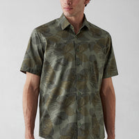 Military Khaki Short Sleeve Oversize Fit Printed Cotton Shirt