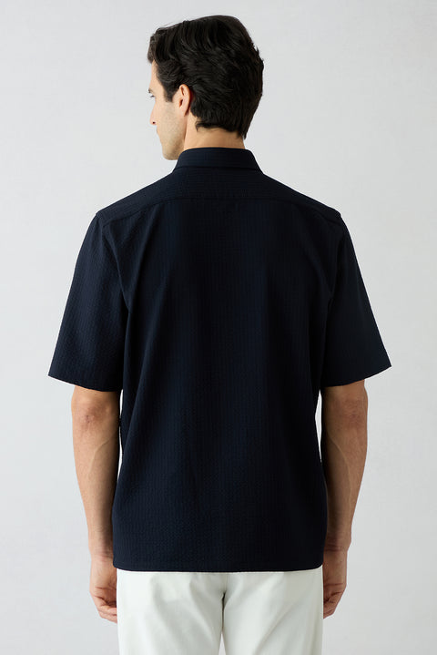 Dark Navy Short Sleeve Regular Fit Plain Shirt