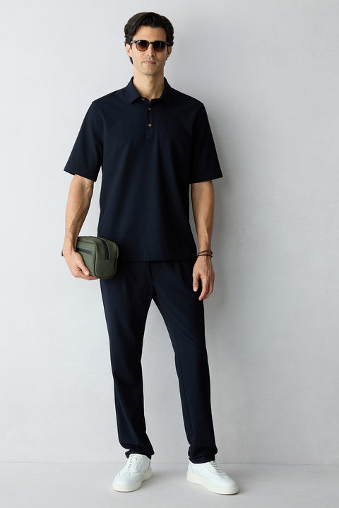 Dark Navy Short Sleeve Regular Fit Plain Shirt