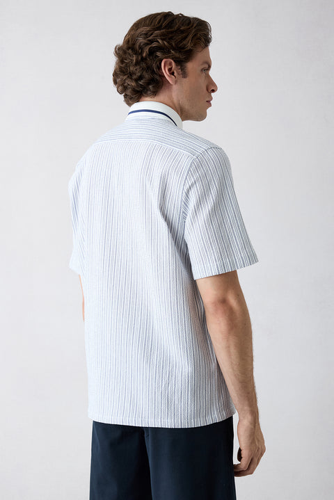 Medium Navy Short Sleeve Oversize Cotton Striped Shirt