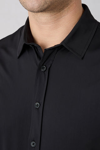  Siyah Techno-Line Kısa Kol Regular Fit Likralı Esnek Gömlek