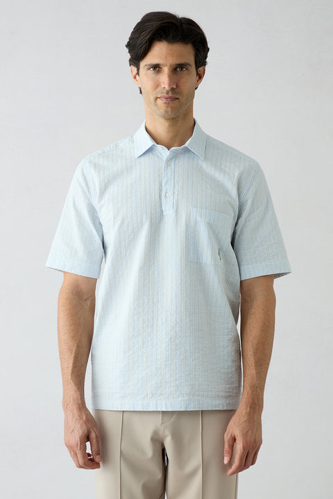Light Blue Short Sleeve Regular Fit Striped Shirt