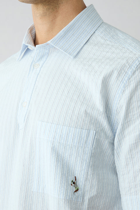 Light Blue Short Sleeve Regular Fit Striped Shirt