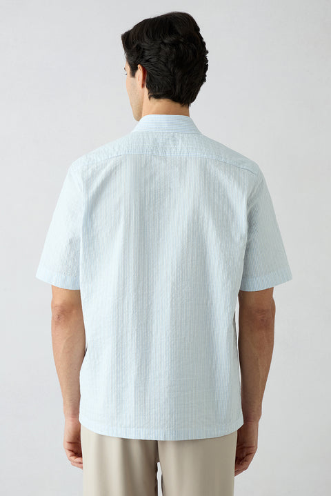 Light Blue Short Sleeve Regular Fit Striped Shirt