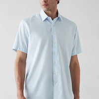 Light Blue Short Sleeve Regular Fit Cotton Striped Shirt