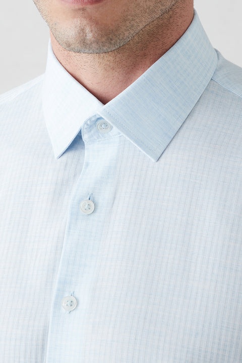 Light Blue Short Sleeve Regular Fit Cotton Striped Shirt
