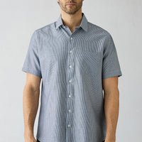 Medium Grey Short Sleeve Regular Fit Cotton Striped Shirt