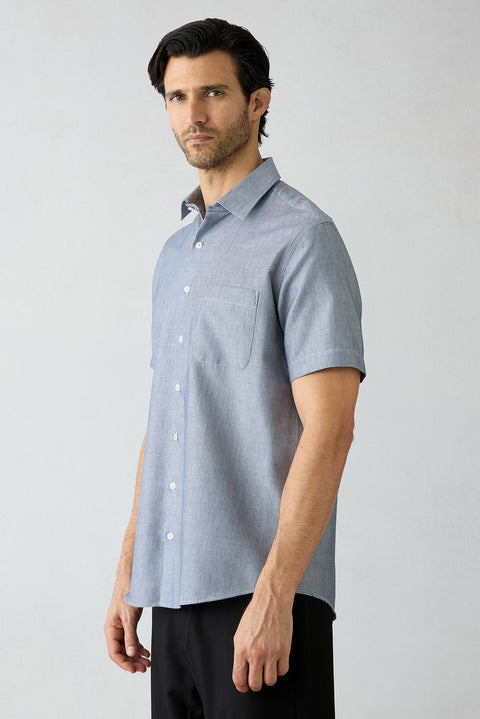 Medium Grey Short Sleeve Regular Fit Cotton Striped Shirt