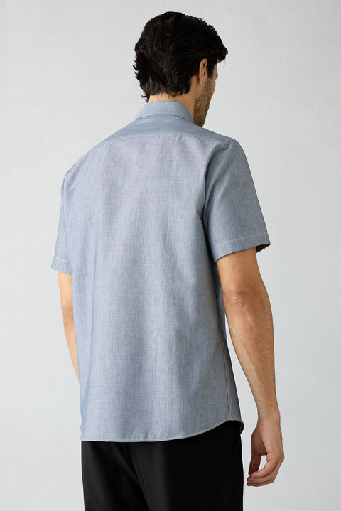 Medium Grey Short Sleeve Regular Fit Cotton Striped Shirt