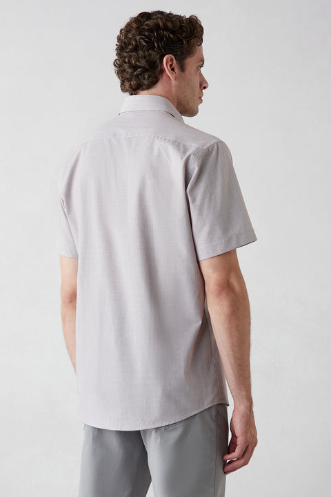 Light Brown Short Sleeve Regular Fit Cotton Striped Shirt