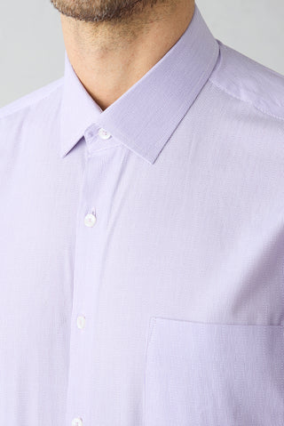  Lila Kısa Kol Regular Fit Çizgili Cepli %100 Pamuk Gömlek