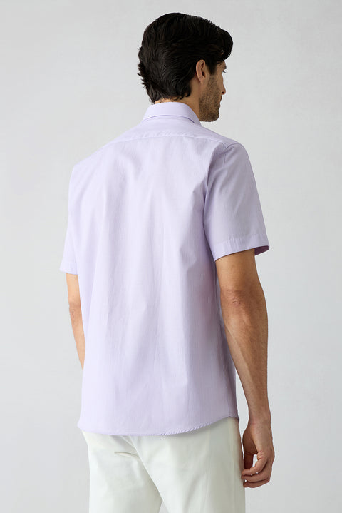 Lilac Short Sleeve Regular Fit Cotton Striped Shirt