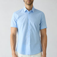 Açık Mavi Kısa Kol Slim Fit Desenli Cepli %100 Pamuk Gömlek
