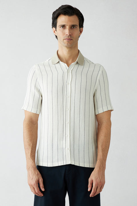 Off-white short-sleeved regular fit cotton striped shirt