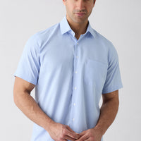 Açık Mavi Kısa Kol Regular Fit Ekose Cepli Pamuklu Kolay Ütülenebilir Gömlek