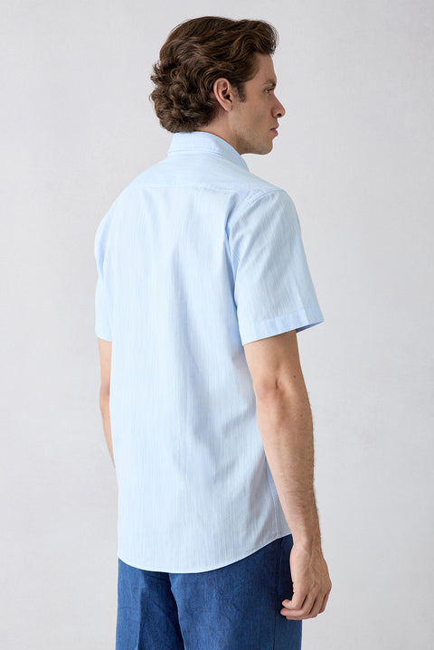 Light Blue Short Sleeve Regular Fit Cotton Plain Shirt