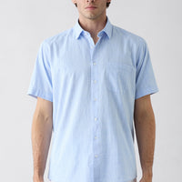 Light Blue Short Sleeve Regular Fit Cotton Plain Shirt