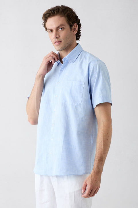 Light Blue Short Sleeve Regular Fit Cotton Plain Shirt