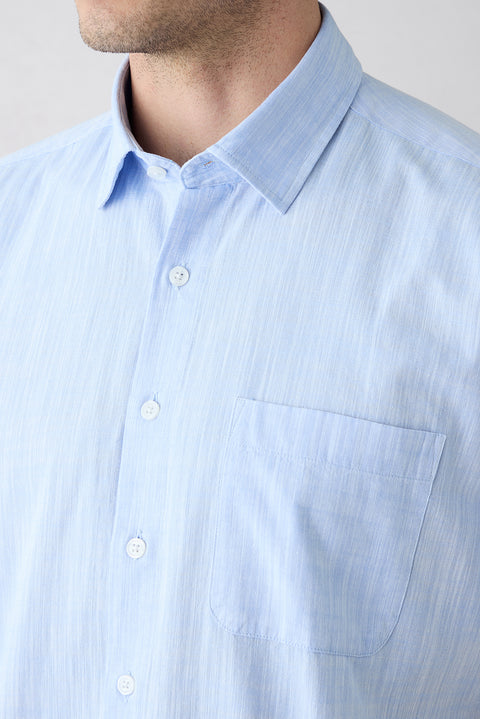 Light Blue Short Sleeve Regular Fit Cotton Plain Shirt