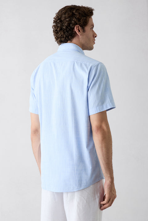 Light Blue Short Sleeve Regular Fit Cotton Plain Shirt