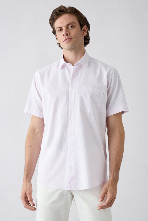 Dusty Pink Short Sleeve Regular Fit Cotton Plain Shirt