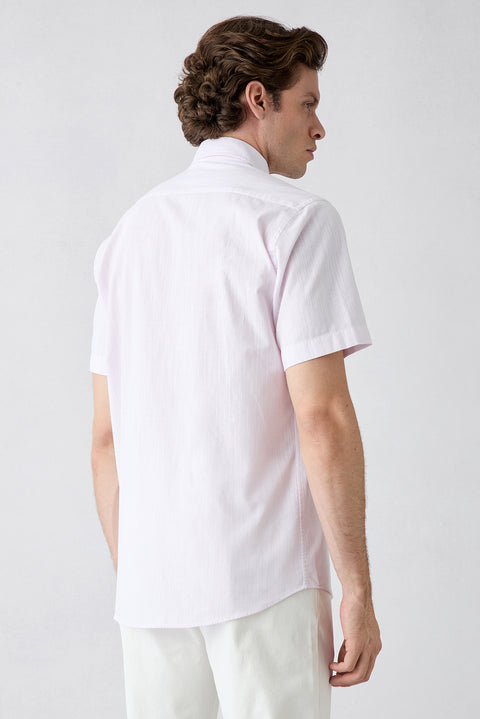 Dusty Pink Short Sleeve Regular Fit Cotton Plain Shirt