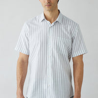 Medium Grey Short Sleeve Regular Fit Cotton Striped Shirt