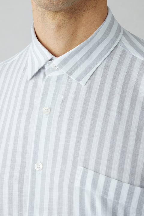 Medium Grey Short Sleeve Regular Fit Cotton Striped Shirt