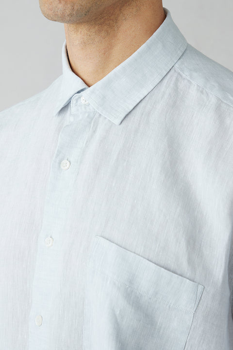 Light Grey Short Sleeve Regular Fit Linen Plain Shirt