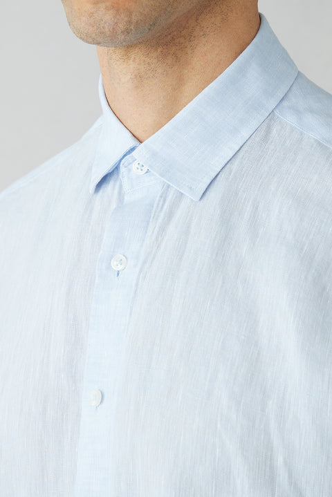 Light Blue Short Sleeve Regular Fit Linen Plain Shirt