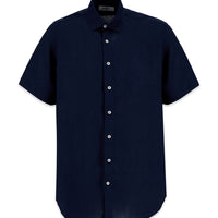 Dark Navy Short Sleeve Regular Fit Linen Plain Shirt