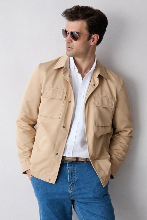 White Short Sleeve Regular Fit Button-Down Collar Sporty 100% Cotton Breathable Linen-Look Shirt