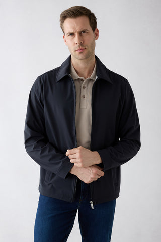  Koyu Lacivert Bebe Yaka Fermuarlı Cepli Mevsimlik Mont