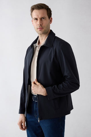  Koyu Lacivert Bebe Yaka Fermuarlı Cepli Mevsimlik Mont