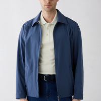 Dark Blue Baby Collar Zippered Pocketed Seasonal Jacket