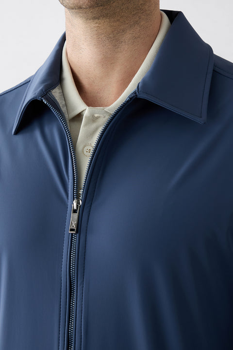 Dark Blue Baby Collar Zippered Pocketed Seasonal Jacket