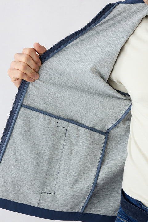 Dark Blue Baby Collar Zippered Pocketed Seasonal Jacket