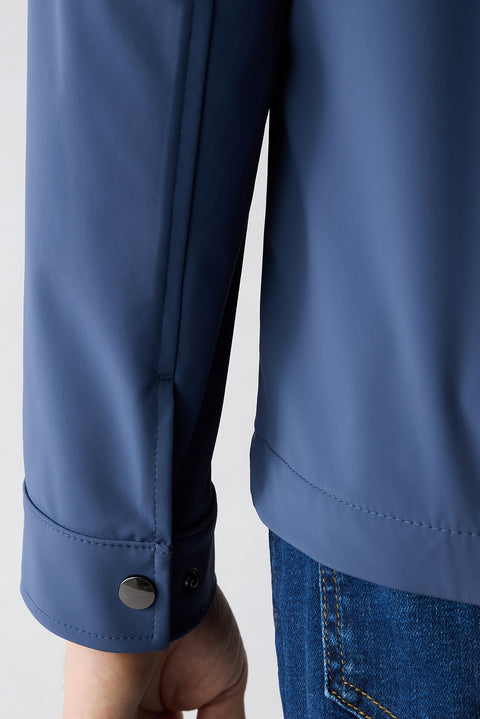 Dark Blue Baby Collar Zippered Pocketed Seasonal Jacket