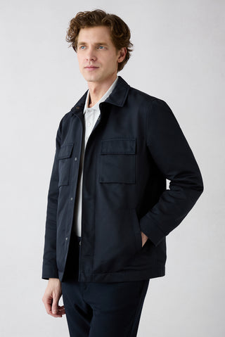  Koyu Lacivert Klasik Yaka Çıtçıtlı Cepli Mevsimlik Mont