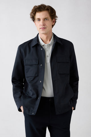  Koyu Lacivert Klasik Yaka Çıtçıtlı Cepli Mevsimlik Mont