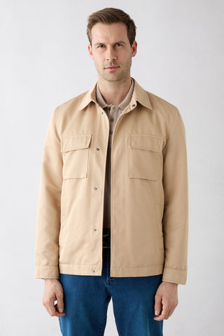  Orta Bej Klasik Yaka Çıtçıtlı Cepli Mevsimlik Mont