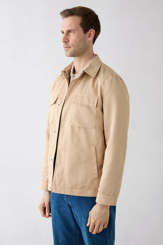  Orta Bej Klasik Yaka Çıtçıtlı Cepli Mevsimlik Mont