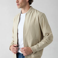 Medium Beige Stand Collar Regular Fit Plain Bonded Coat