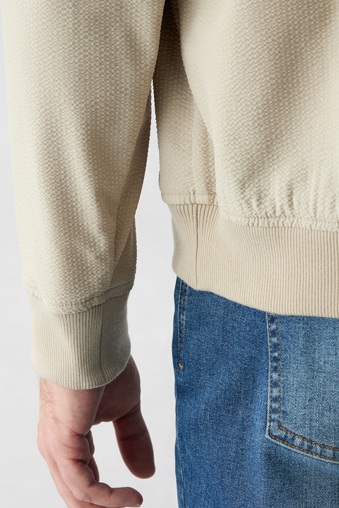 Medium Beige Stand Collar Regular Fit Plain Bonded Coat