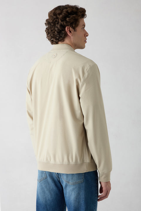 Medium Beige Stand Collar Regular Fit Plain Bonded Coat