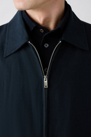  Orta Lacivert Klasik Yaka Fermuarlı Cepli Mevsimlik Keten Mont